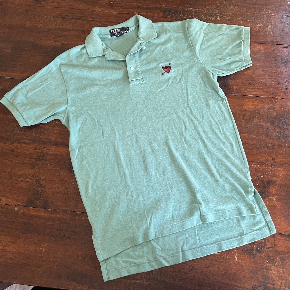 POLO by RALPH LAUREN Embroidered Tartan Golf Club Crest Emblem Polo Shirt S